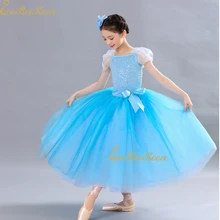 Детское танцевальное платье для девочек, длинное платье принцессы, женское балетное платье-пачка, Famela сказка «Золушка», платье с блестками