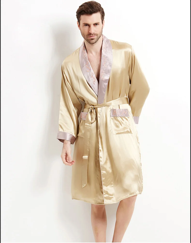 Брендовый мужской шелковый халат, комплект с длинными рукавами и шортами, Мужская пижама, Халат+ штаны, комплект мужской одежды для сна из шелка, купальный комплект