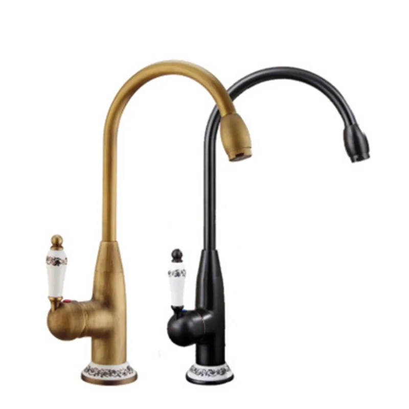 

Can rotate all-copper retro faucet European kitchen sink faucet cold and hot mixing faucet