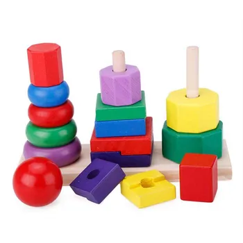

ABWE Children Baby Toys Kids Building Blocks Geometric Stacker Toddler Wooden Toy