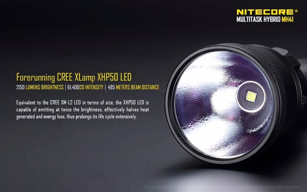 Многозадачный перезаряжаемый фонарик NITECORE MH41 макс. 2150LM дальность луча 495 м уличный фонарик + 2 шт 18650 2300 mAh батареи