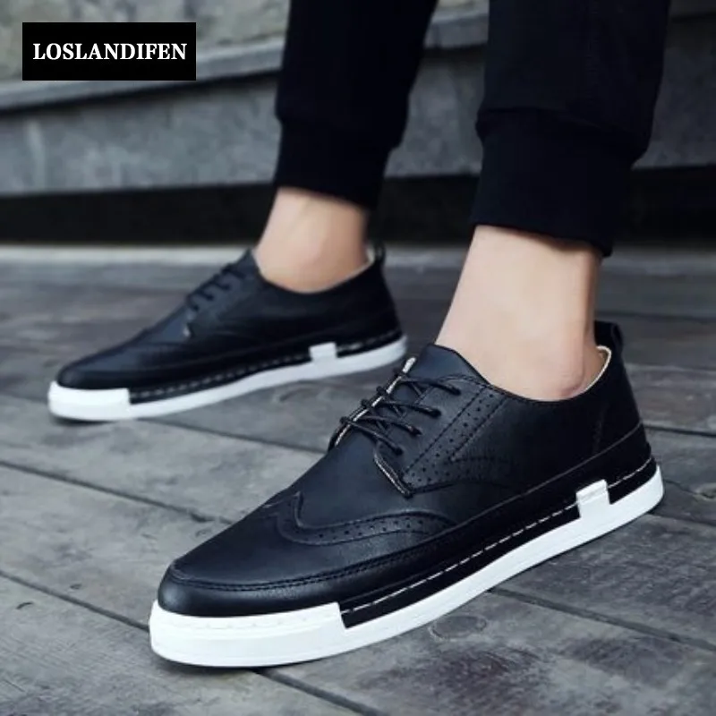 

Spring Fashion Men's Retro Shoes Male Brogue Wing Tip Flats Board Driving Shoes Round Toe Breathable Size Black Brown Gray