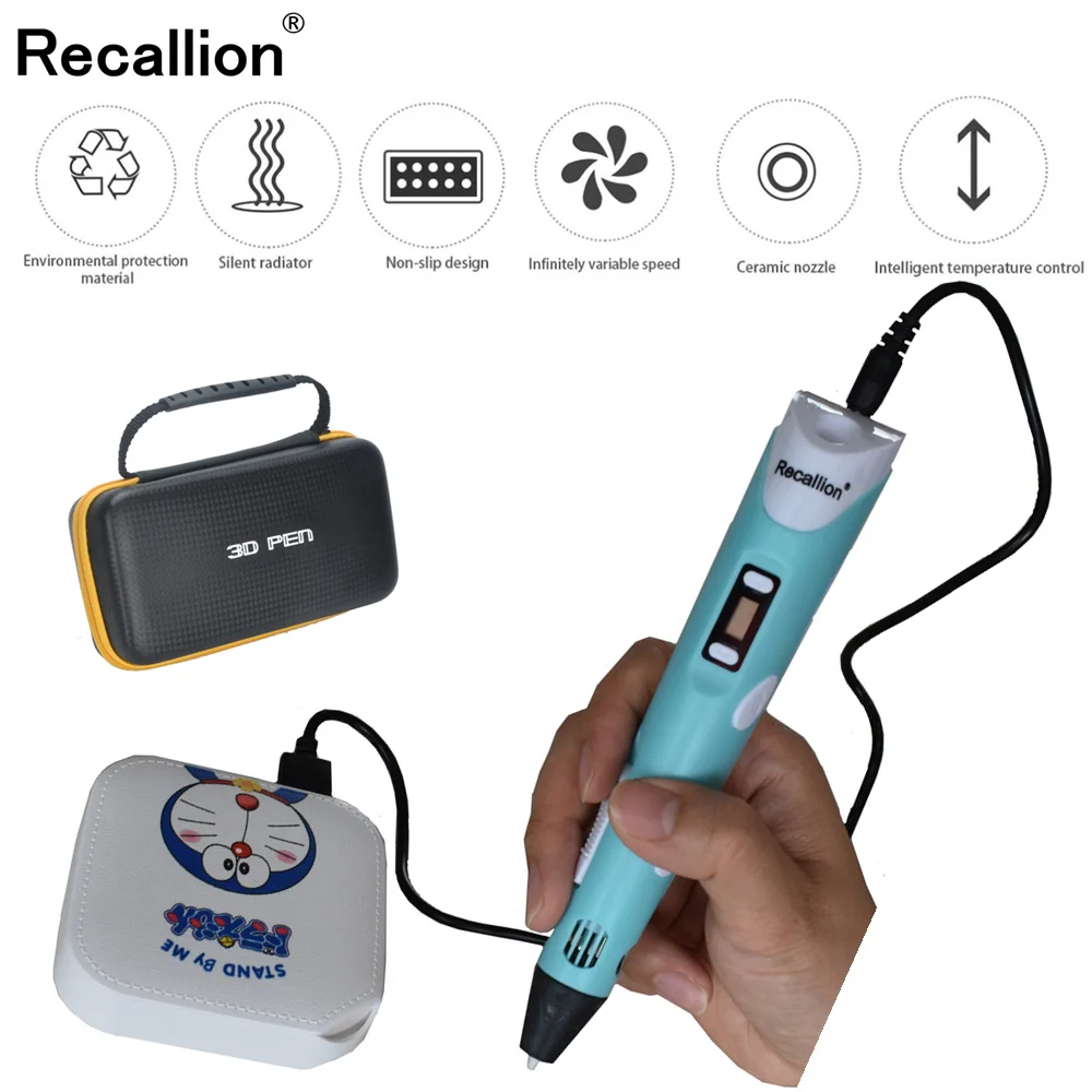 

RECALLION 3D pen support ABS and PLA filament diy drawing pen with lcd display printing pen with 5V 2A adapter For Kids Gifts