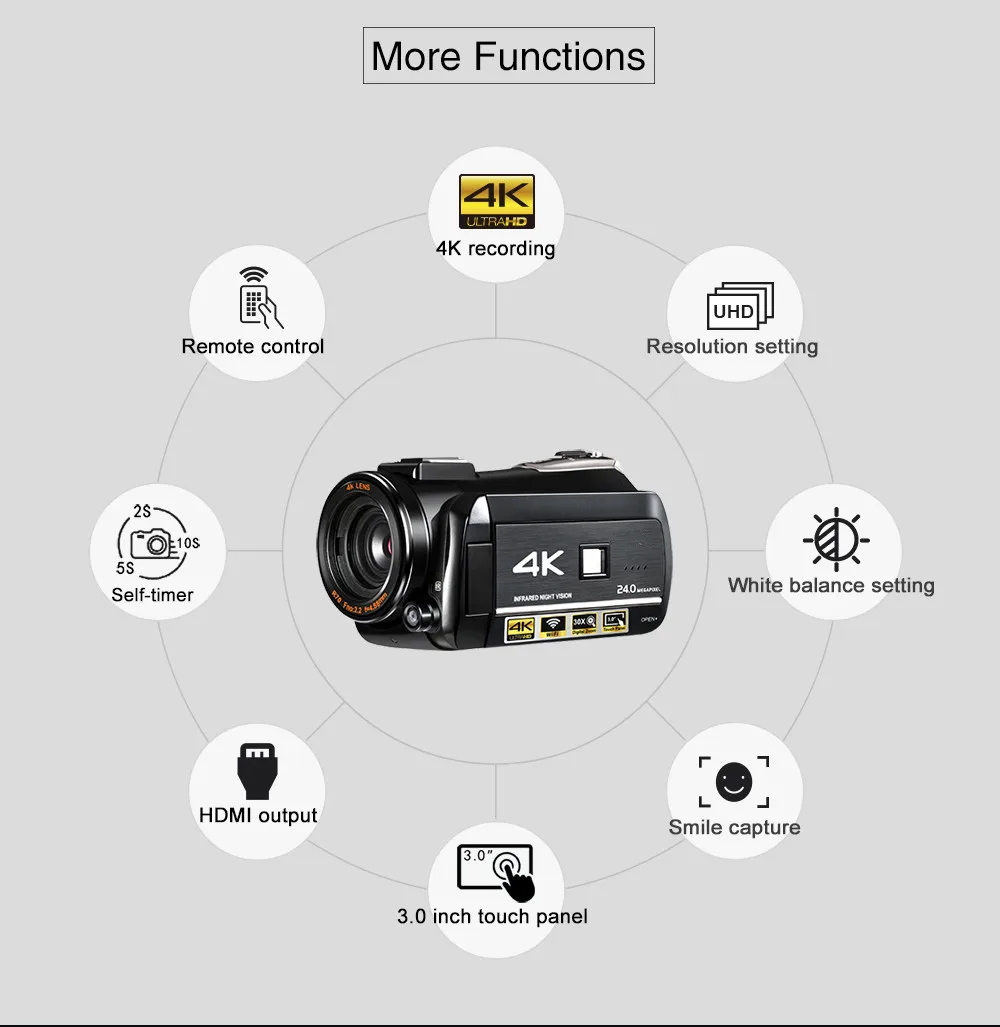 Ordro UHD 4k wifi цифровая видеокамера с 3,0 ''сенсорным дисплеем wifi ночного видения Цифровая видеокамера Горячий башмак 13mp Cmos - Цвет: Черный