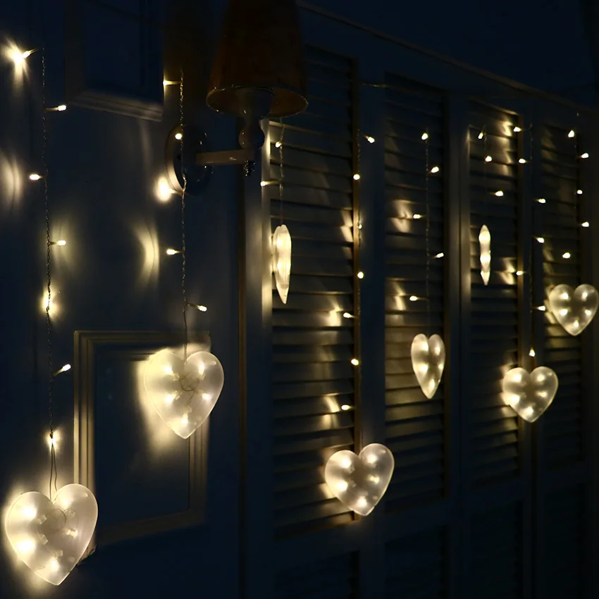 

3M 120 Bulbs Heart LED Christmas Lights String Garlands Fairy Lamps Holiday Decoration Lighting Icicle LED Curtain Light Strings