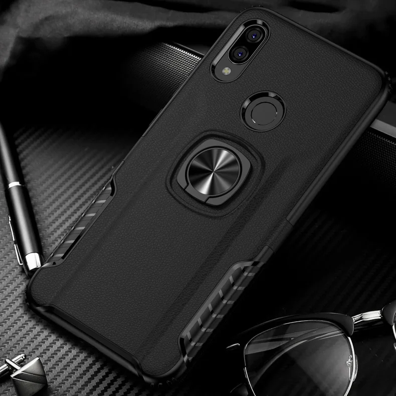 

Toraise Xiaomi Redmi Note 7 Pro Case Metal Ring Car Stand Silicone Case for Redmi Note 7 Shockproof Phone Back Cover Car Holder