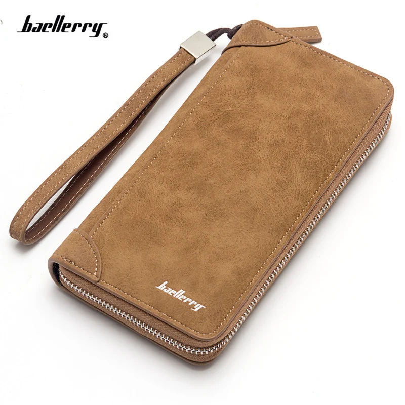 

2017 new brand long men's wallet Nubuck leather card purse clutch wallet with zipper phone bag quality guarantee coin bag