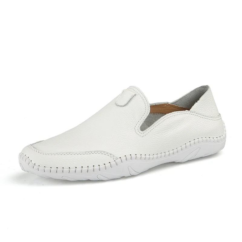 Valstone/качественные мужские мокасины из натуральной кожи; удобная обувь для вождения; уличные повседневные лоферы; модельные туфли из натуральной кожи - Цвет: White