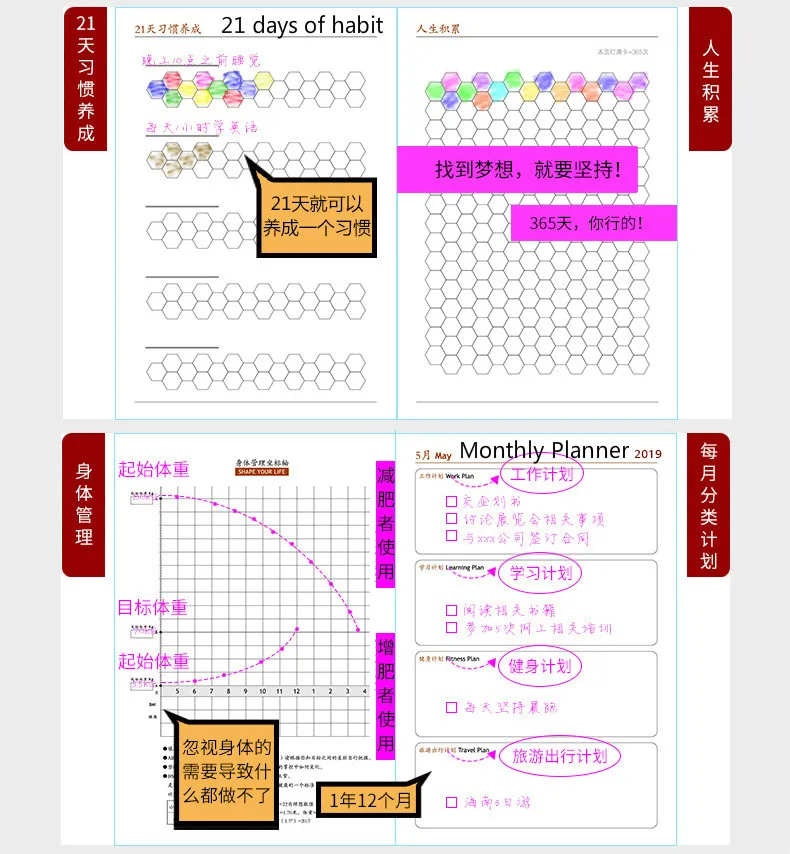 A5 многоразовый ежедневник Органайзер ежедневник еженедельник ежемесячный ежедневник блокнот милый план Блокнот руководство блокнот