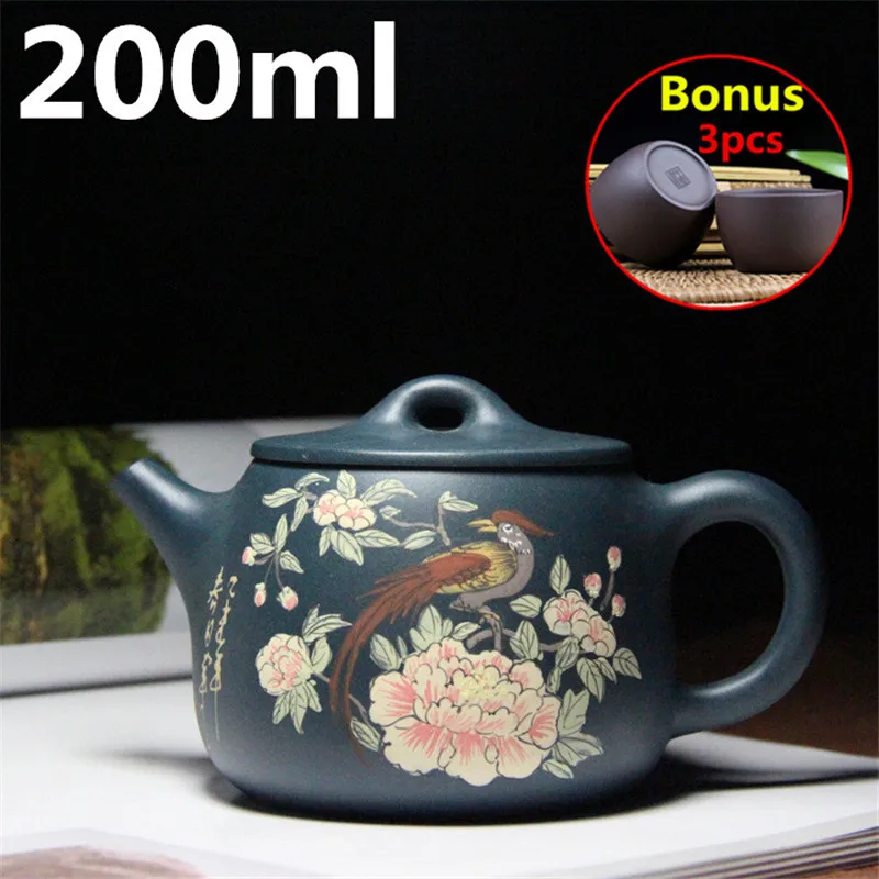 

New Arrived Yixing Purple Clay Teapots Kettle 200ML Chinese Handmade Teapot Ceramic Tea Pot Kung Fu Set Porcelain Bonus 3 Cups