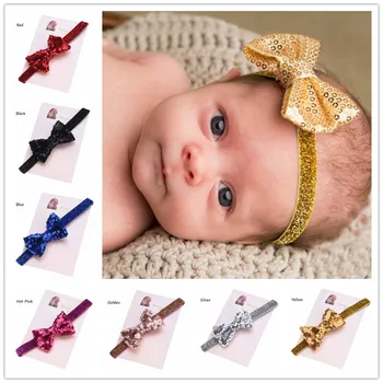 

30pcs Newborn Hair Bows Headband Gold bows Elastic headband Glitter Sequine Bows Hair bands Photo Prop