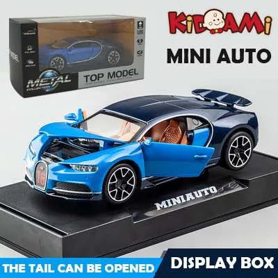 KIDAMI 1:32 Масштаб Bugatti литье под давлением модель автомобиля игрушечные машинки оттягивающийся автомобиль со звуком светильник Коллекция подарков для детей Взрослые машинки - Цвет: Blue-Box