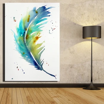 

Blue Feather Large Canvas Prints Abstract Watercolor Modern Home Wall Decor Abstract Canvas Print Oil Painting Modular Painting