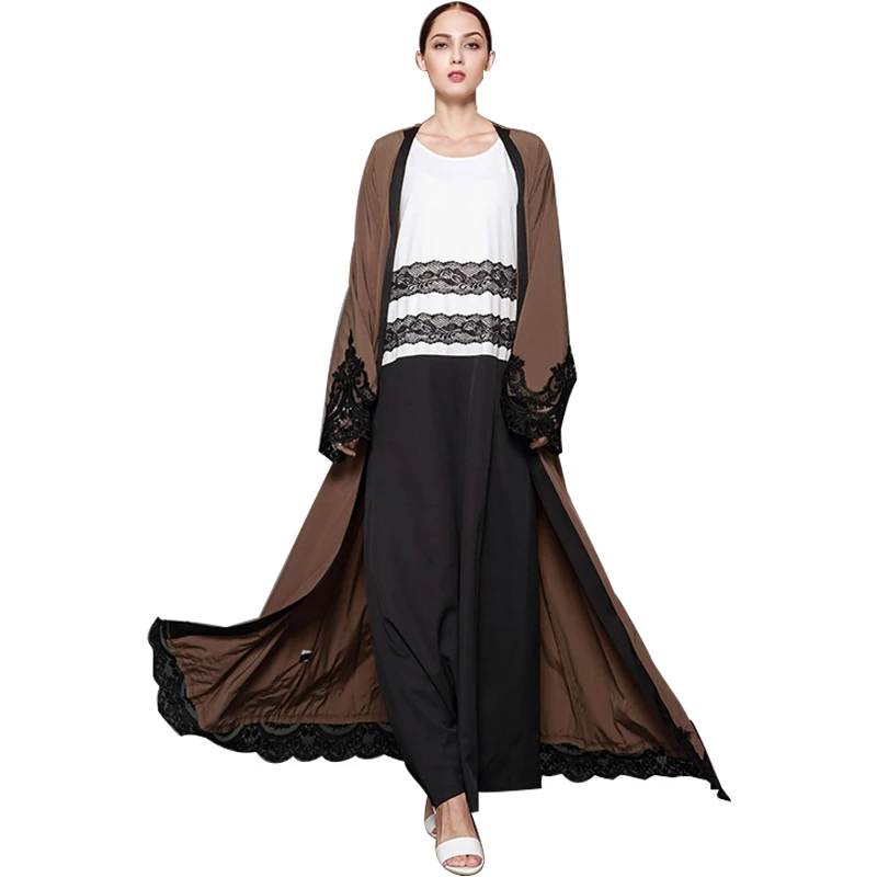 

Women Plus Size Muslim Arab Dubai Maxi Dresses Kaftan Cardigan Lace Vintage Floor Length Gown Abaya Prayer Clothes For Lady 2019