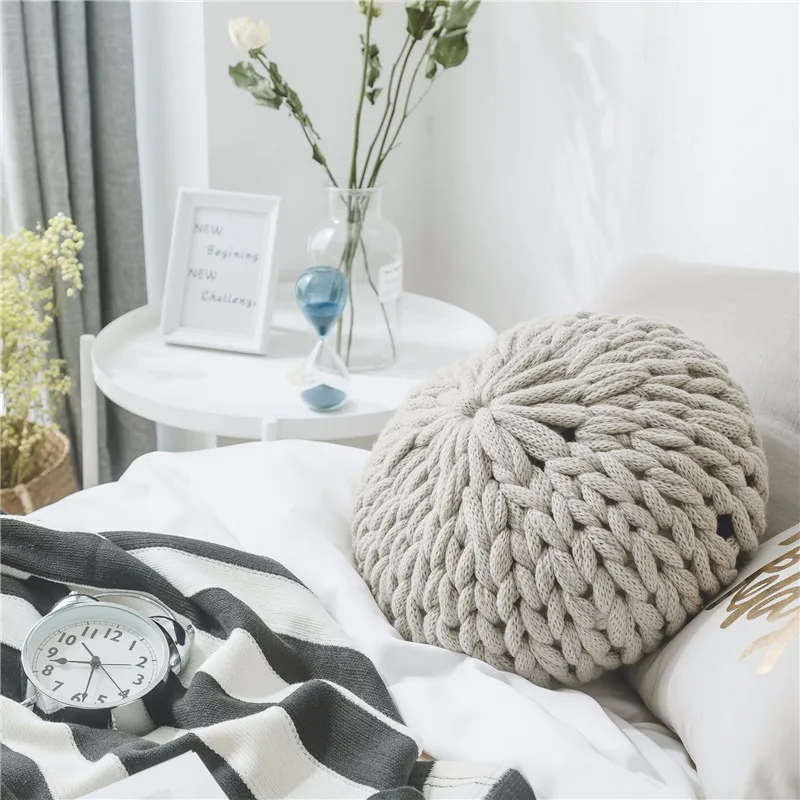 Круглая ручная Толстая линия Подушка диванная подушка креативное украшение дома 40x40x10 см - Цвет: Светло-серый