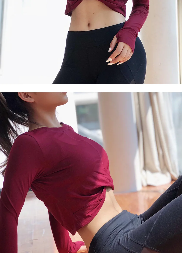 Новые Сексуальные женские рубашки для йоги, бесшовный топ с длинным рукавом, эластичный облегающий топ для фитнеса, спортзала, рубашки, одежда для тренировок и бега