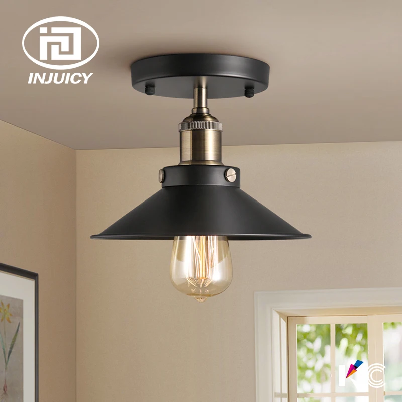 Vintage Edison Industrial Ceiling Light Fixture Antique Brass 22CM Black Metal Ceiling Light For Cafe Bar Restaurant Balcony