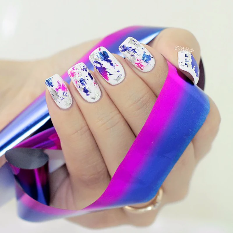 9 листов дизайн ногтей наклейки из фольги Блестящий градиент цвета накладные ногти обертывания стикеры s Маникюр украшения 2,5*20 см