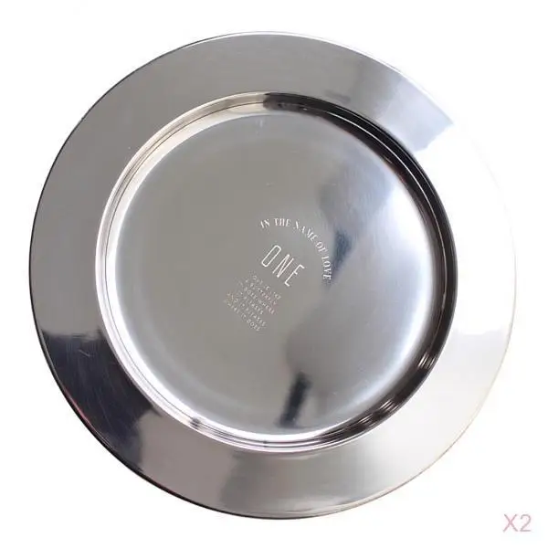 Set of 2 Thin Round Dishes Serving Metal Tray Mess Salad Snack Plate Dinner Dishwasher Safe