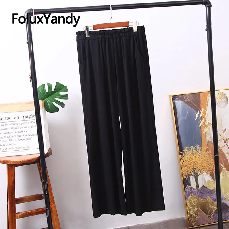

Black Wide Leg Pants Women Trousers Elastic Waist Casual Loose Plus Size Summer Long Pants Black KKFY3815