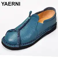 YAERNI women shoes leather Loafers mother casual fashion slip-on girls shoes breathable comfortable woman Dress Solid flats