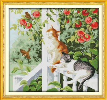 

The two cats counted printed on fabric DMC 14CT 11CT Cross Stitch kits,embroidery needlework Sets Home Decor