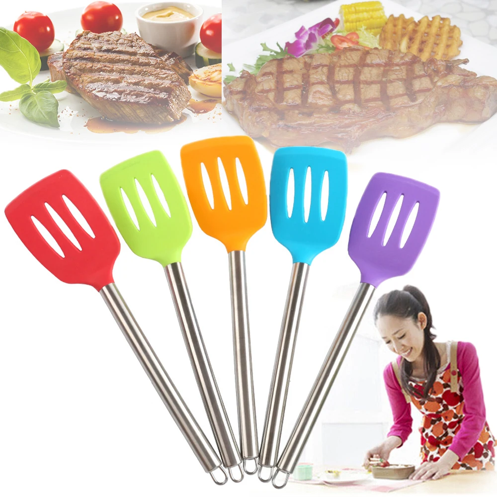  New 1 Pc Food Grade Silicone Spatula Spoon Scraper Mixer Butter Stainless Steel Handle Cooking Kitc