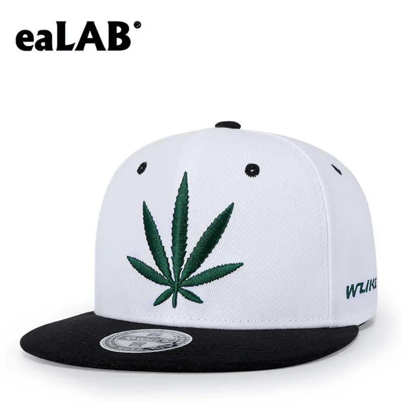 

eaLAB Hip Hop Cap Men Women Spring And Summer Hemp Leaf Embroidery Outdoor Sport Snapback Hats Adjustable Flat Baseball Cap