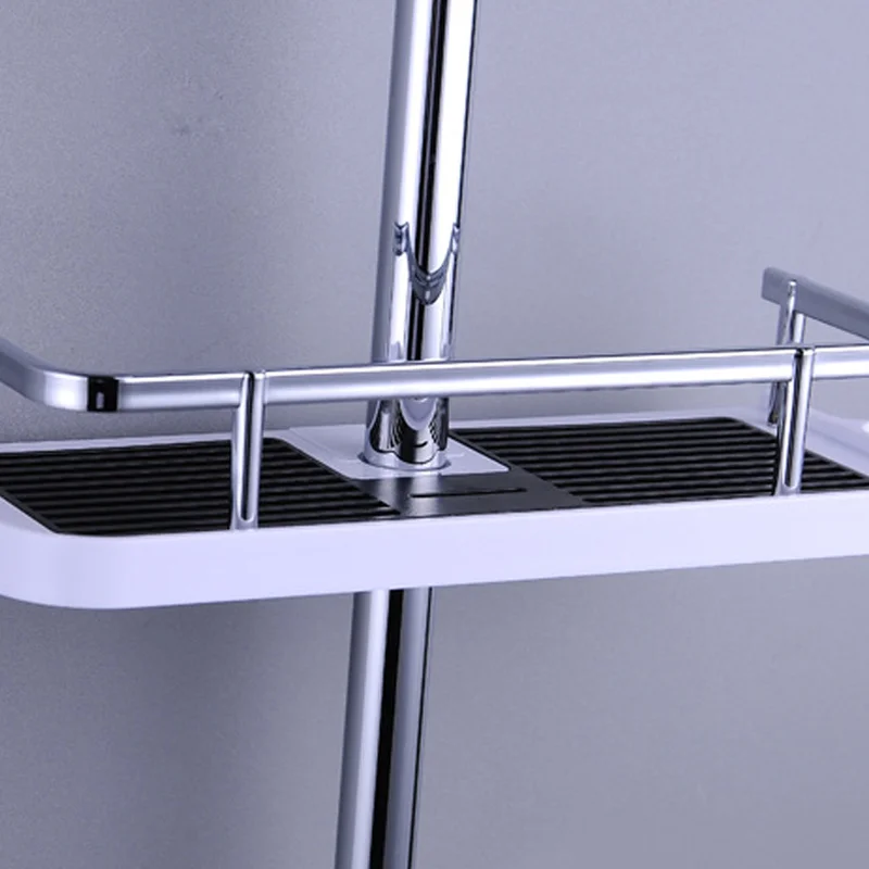 Bathroom Pole Shelf Shower Bath Storage Caddy Rack Organiser Hollow Tray Holder
