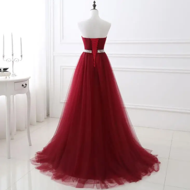 VENSANAC 2017 New A Line Crystals Strapless Long Evening Dresses Sleeveless Sequined Sash Sweep Train Lace Party Prom Gowns