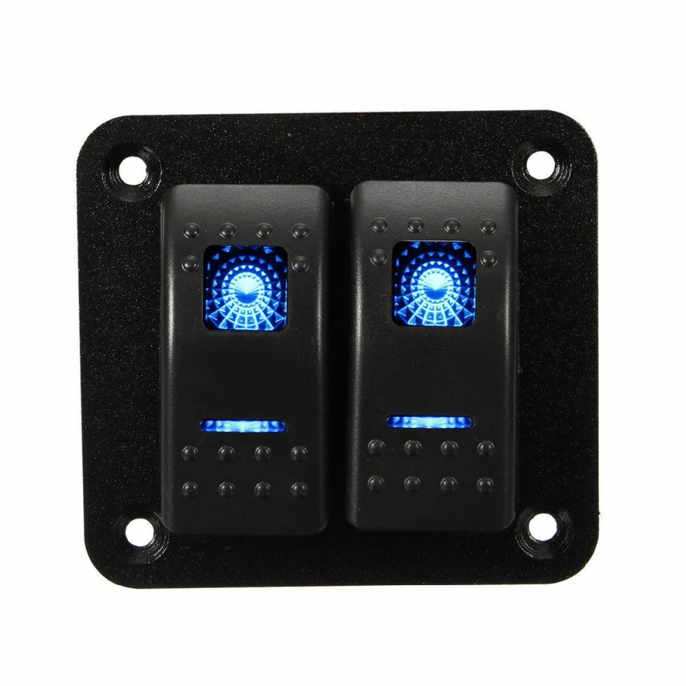 

12V 2-Gang Blue LED On-Off Rocker Switch Panel universal for Car Truck Van boat yatch bus