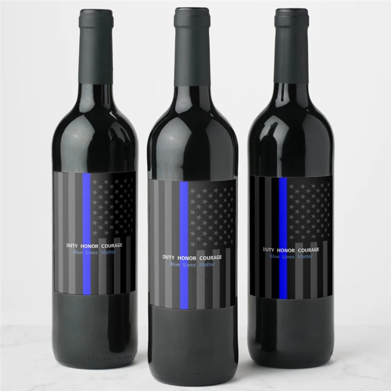 Personalized USA Flag Thin Blue Line Symbolic Personalized on a Wine Label Custom Wedding Wine Label