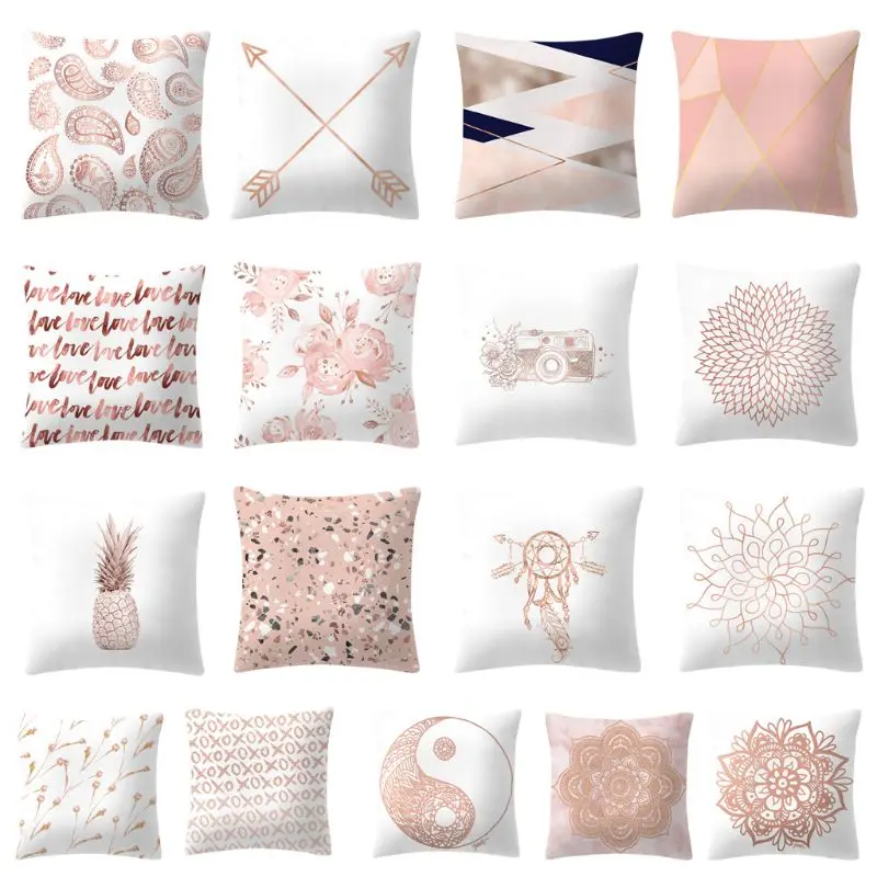 

45x45cm Square Throw Pillow Case Polyester Peach Glitter Geometric Floral Pineapple Print Decorative Nordic