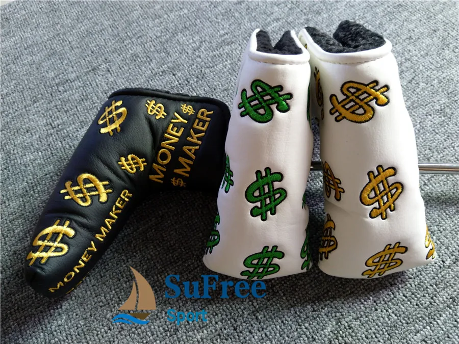 Latest Dollar Symbol Embroidered Golf Putter Head Cover Money Market Golf Blade Club Headcovers L-shaped 3colors