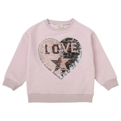 

Hooded Spring Girls Sweatshirt Children's T-shirt Sequins Love Fashion Kids Pullover Blouse Tops Full Sleeve Baby Girl Clothes