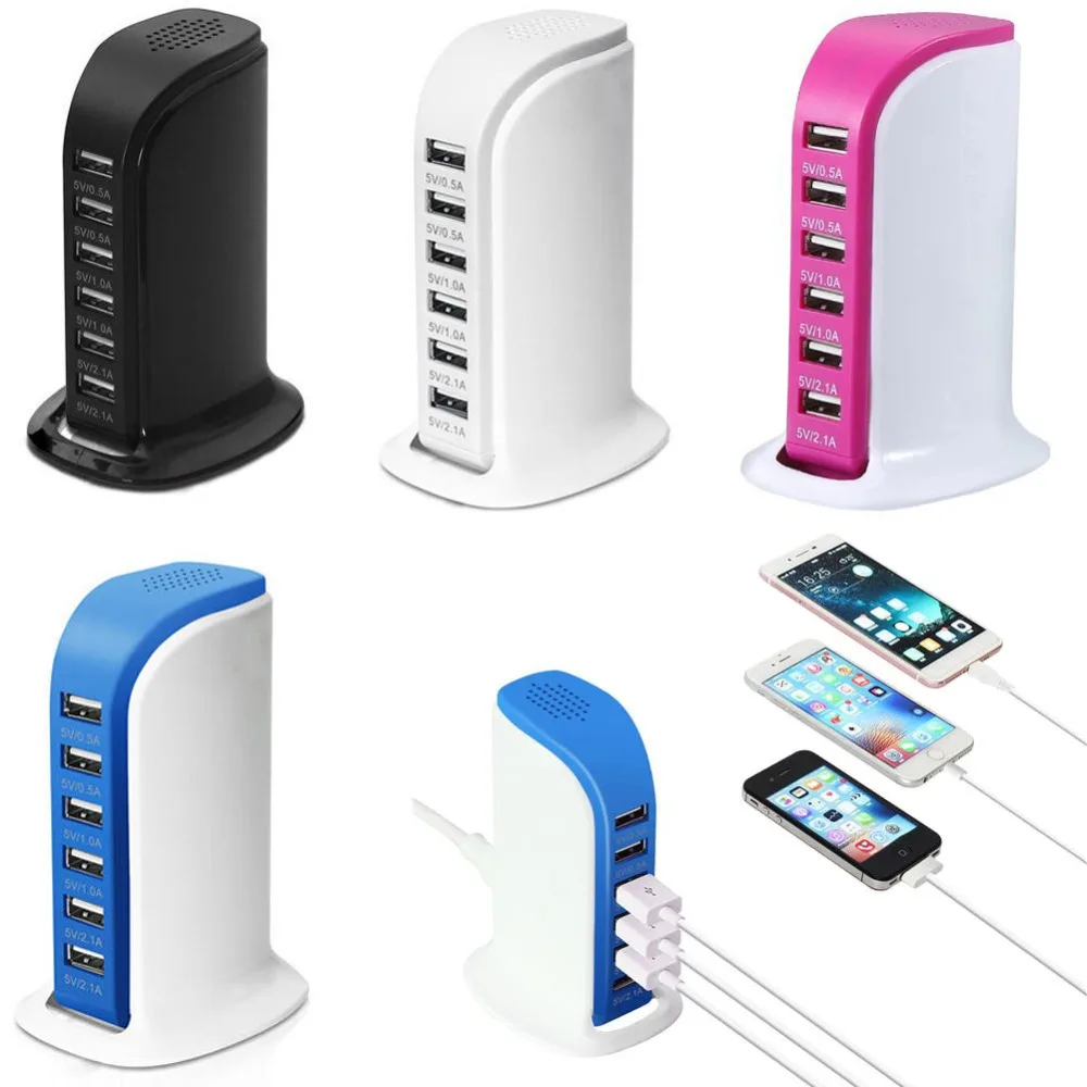 Universal 1A 2.1A Multi 6 Ports USB Wall Charger Travel Plug Desktop