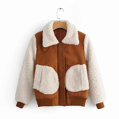 KIYUMI Женское пальто лоскутное флисовое пальто с длинным рукавом Свободная Повседневная укороченная куртка осенне-зимняя куртка теплое плотное пальто новое - Цвет: CAMEL