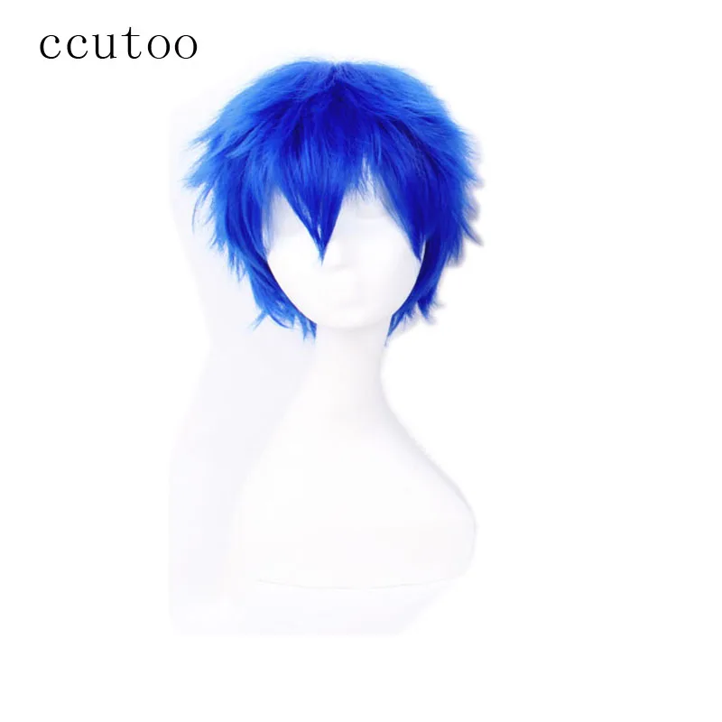 Ccutoo 30 см/1" Vocaloid Kaito темно-синего цвета с короткими аксессуар для волос пушистой цветок синтетический парик для студенческой вечеринки теплостойкое волокно