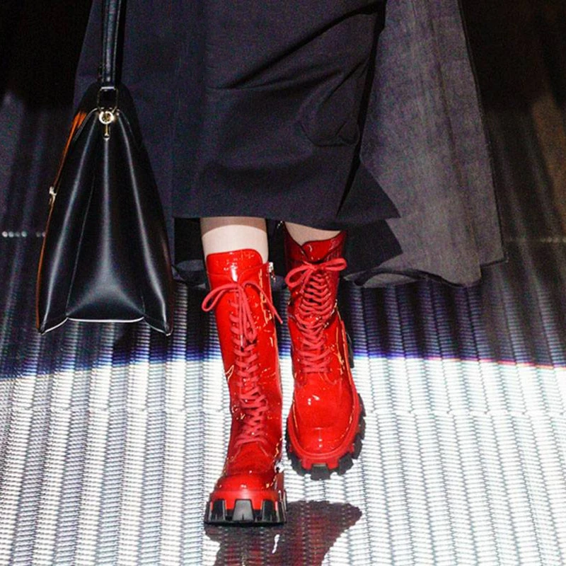 DEAT/Новинка года; сезон весна-лето; красивые черные женские полусапожки на высоком каблуке с круглым носком из искусственной кожи; модная обувь; 10D205 - Цвет: red