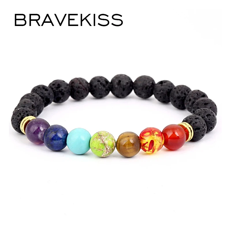BRAVEKISS унисекс Мода Шарм браслет из черной лавы бусины с энергией исцеления и