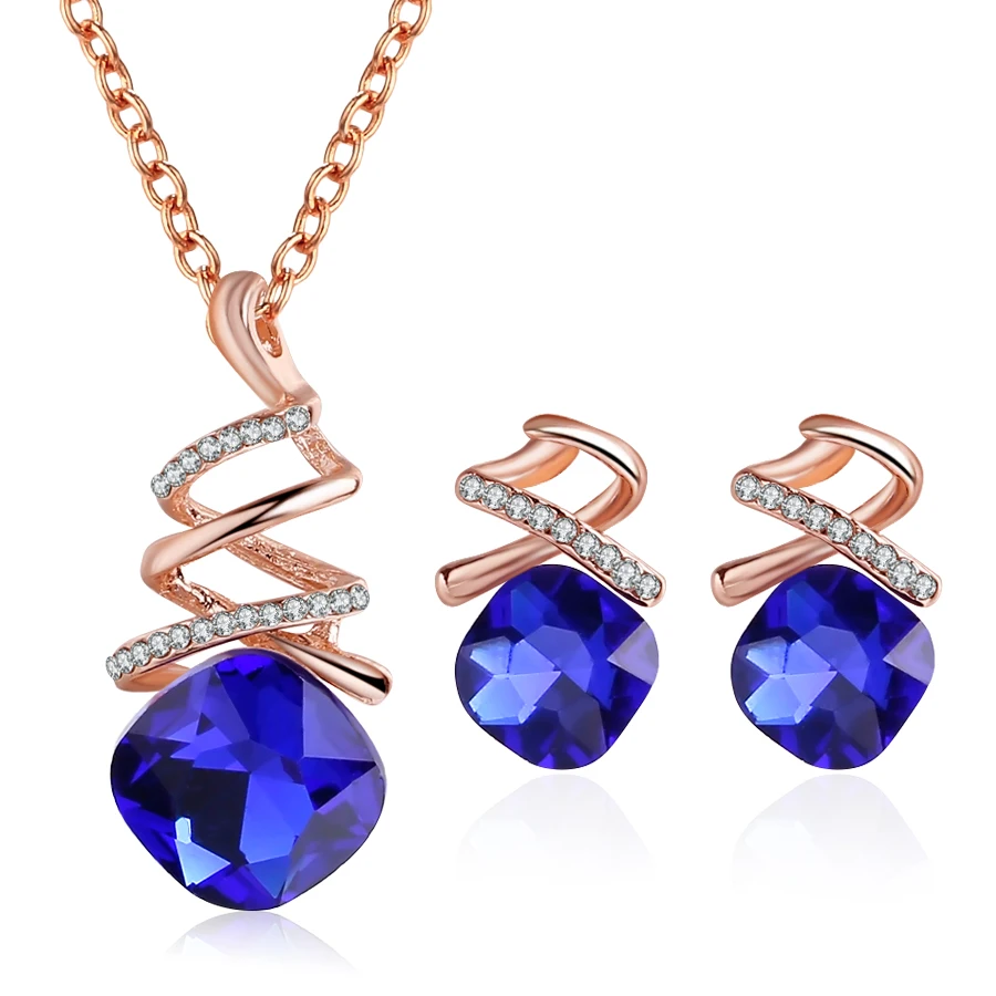 Trendy Crystal Jewelry Set For Women Statement 4 Colors Geometric