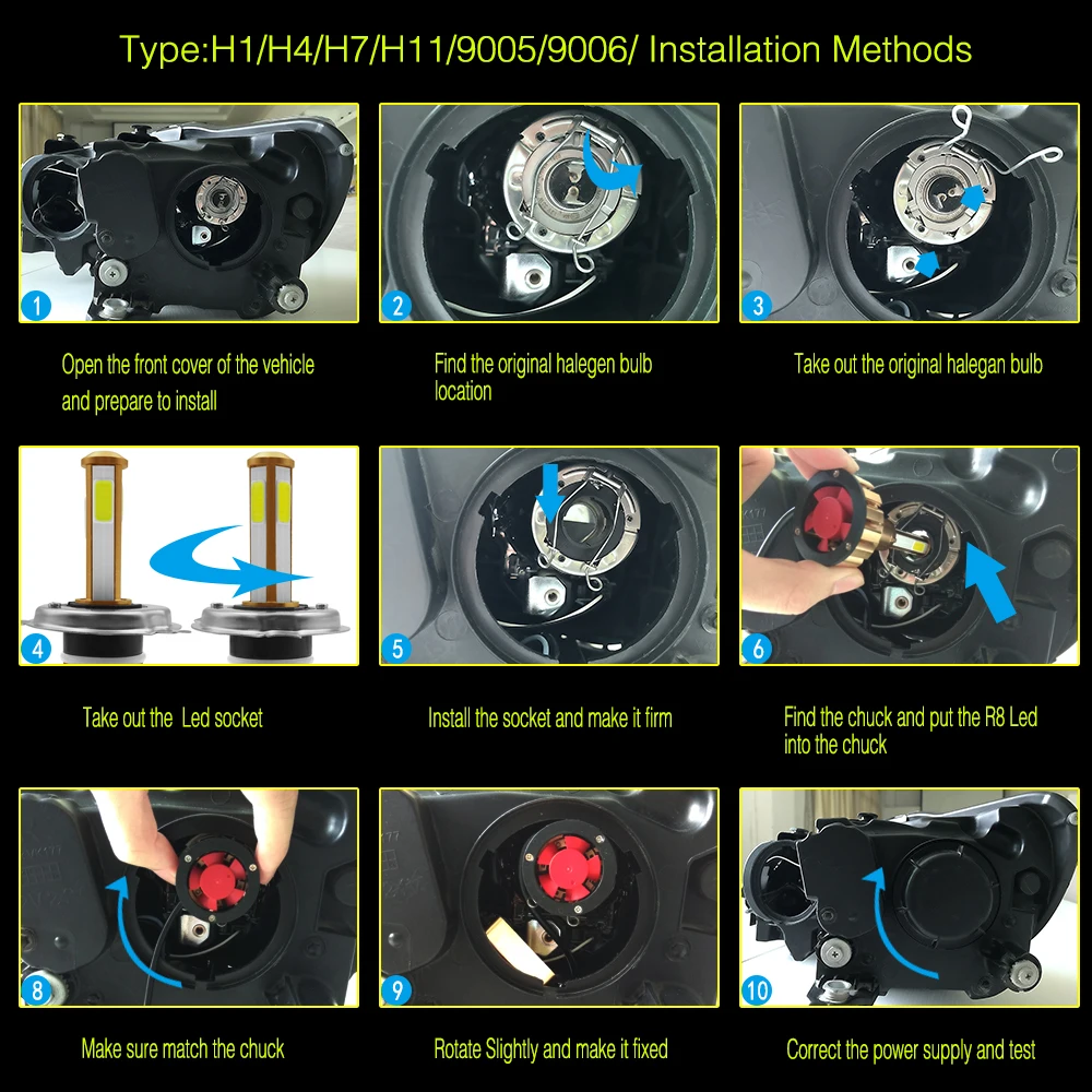 12000Lm 6500K H4 светодиодный H7 hb4 9006 hb3 9005 H8 H11 автомобильные лампы для фар машины 4 стороны чип светодиодный Футболка с принтом "автомобиль", сигнальные лампы светодиодный H4 H7 Auto Lamps