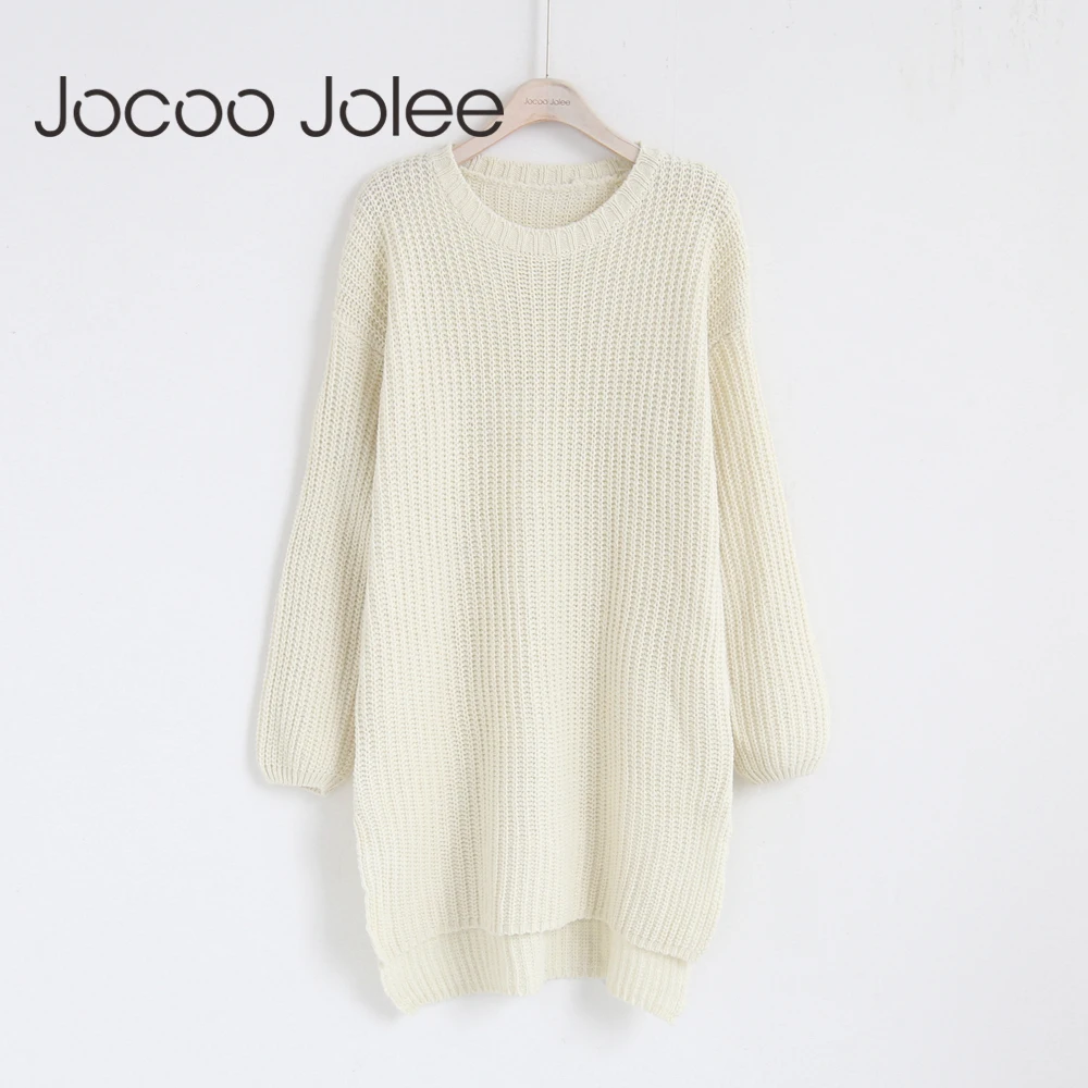 

Jocoo Jolee Solid Basic Long Sweater for Women 2018 Winter Autumn Casual High Low Hem Slipt Knitting Sweaters Jumper Plus Size