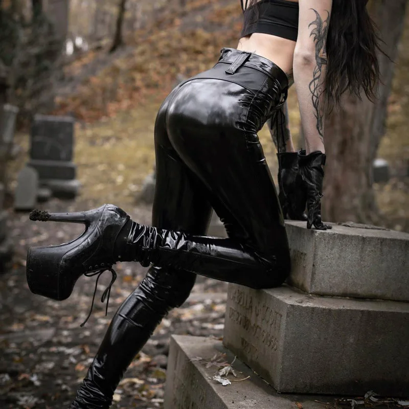BORNPAVI, модные панк леггинсы из искусственной кожи, женские сексуальные черные штаны с пуш-ап и высокой талией, женские осенне-зимние брюки, леггинсы