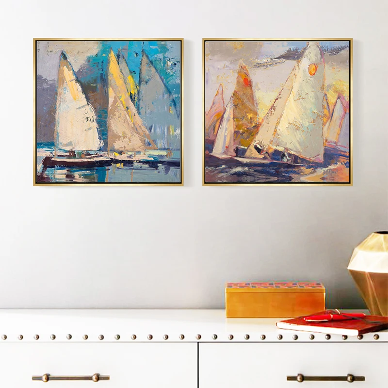 GOODECOR Square Big Size Modular Picture for Home Decor,Canvas Sailboat Painting Art,Dropshipping free shipping canvas prints