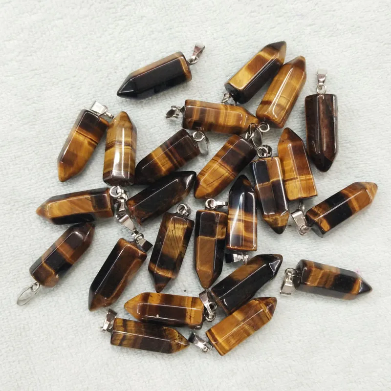 

Wholesale 50pcs/lot 2018 fashion hot sale top quality natural tiger eye stone hexagonal pillar charms pendants free shipping