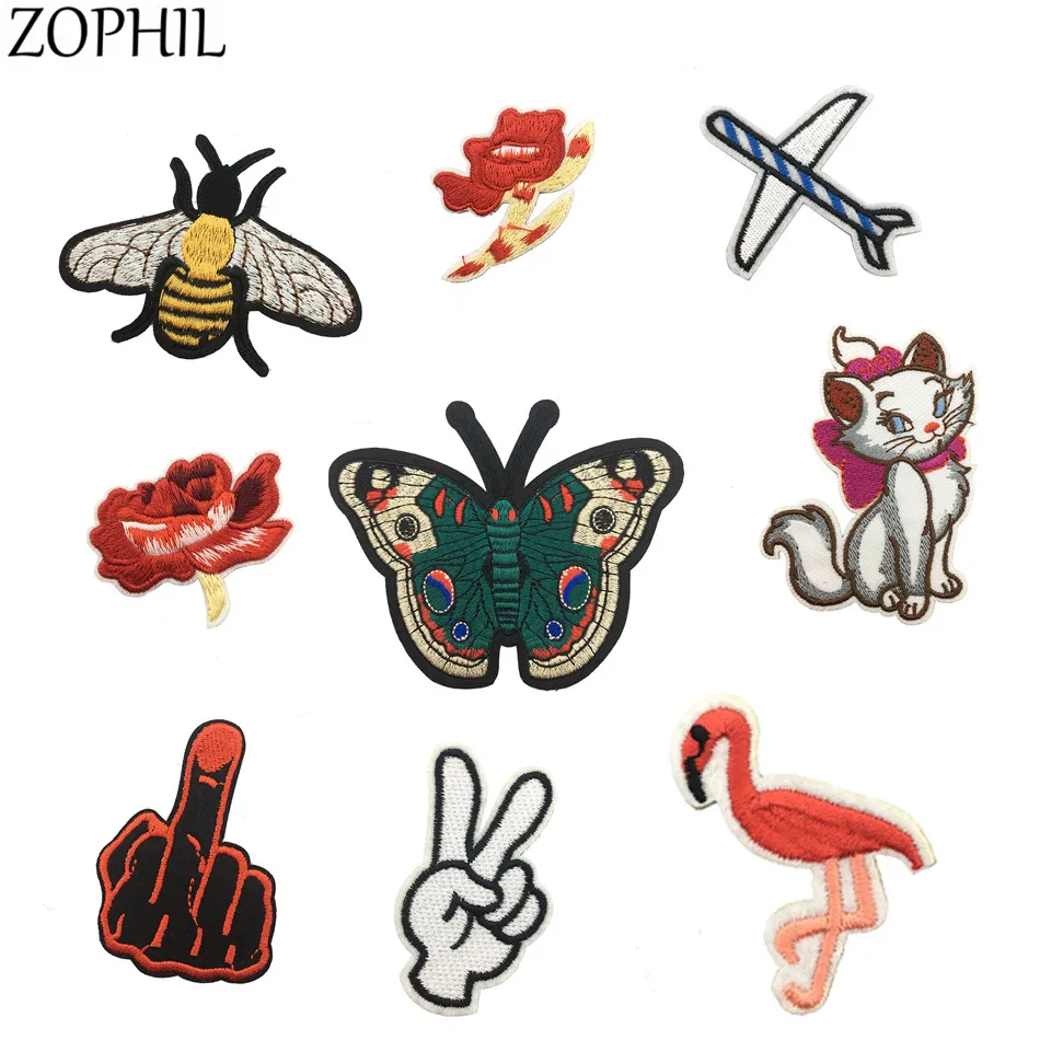 

ZOPHIL 9pcs Iron On Patches For Clothes Felt DIY Craft Applique Badge Jacket Badges Flamingo Cat Embroidered Stickers