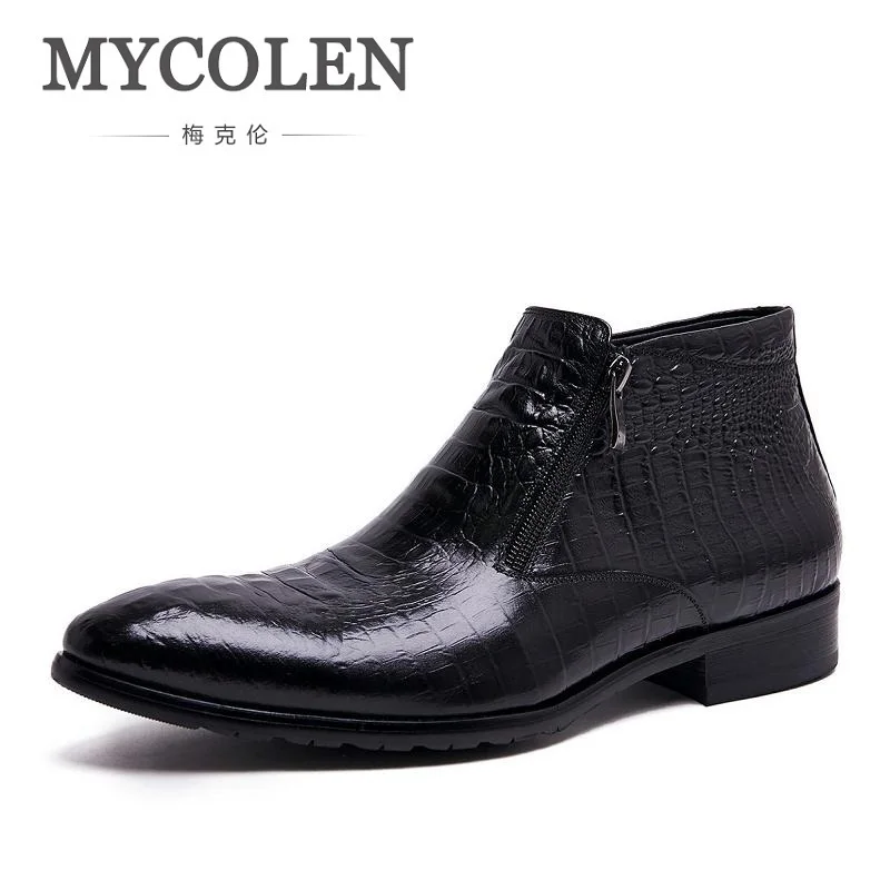 

MYCOLEN Men's Genuine Leather Ankle Boots Man Pointed Toe Punk British Style Chelsea Boot Zipper Mens Business Casual Shoes