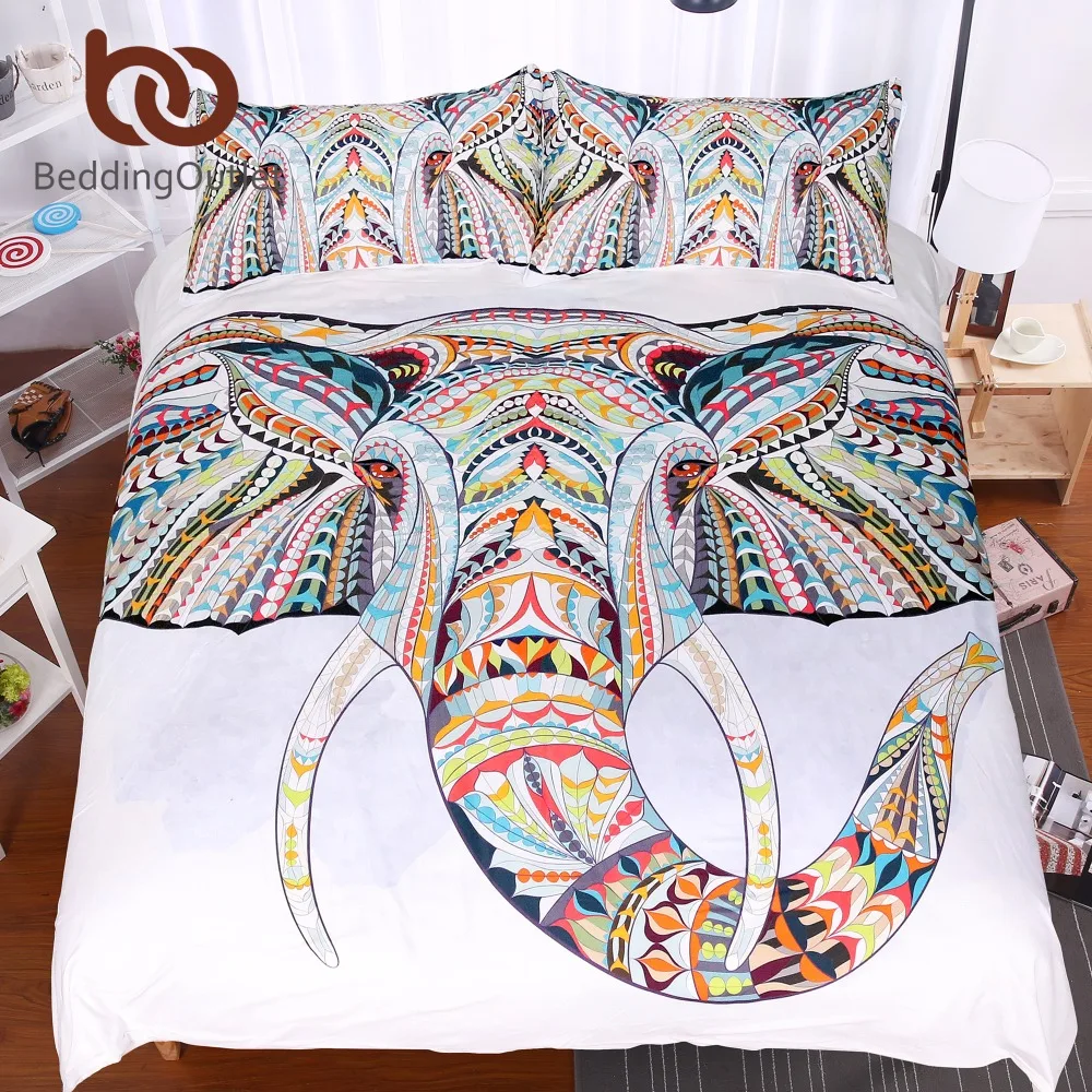 BeddingOutlet 3 Pieces 3D Elephant Bedding Set Bohemia King Duvet Cover with Pillow Case