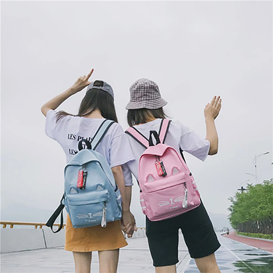 

Fashion Cartoon Cat Backpack For Women Harajuku Campus Student Girls Schoolbag Lady Computer Backpack Female Travel Bag New 2019